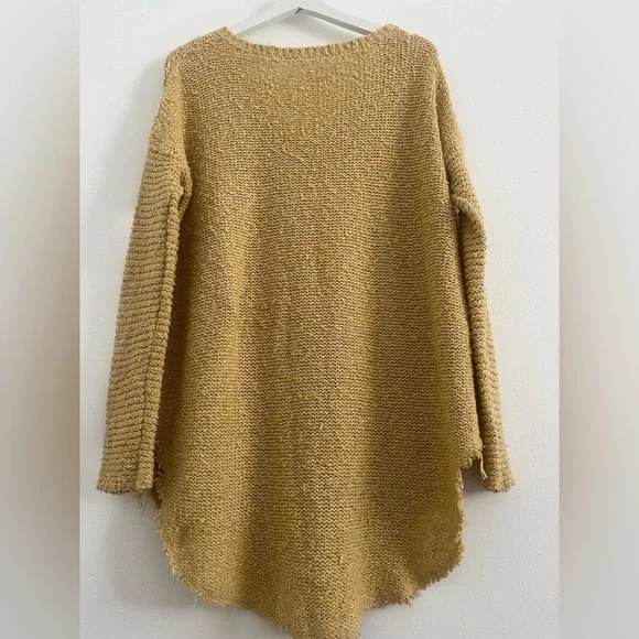 FREE PEOPLE Cross My Heart Yellow Loose Cable Knit Sweater Sz S Boho grunge fray - Picture 3 of 9